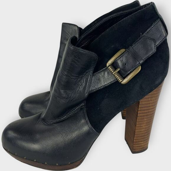 Sam Edelman LuLu Boots Chunky Heel Black Leather Suede Buckle Fall Size 9 M - Picture 4 of 13